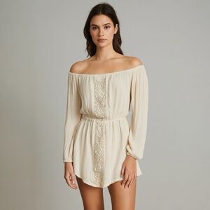 Jen’s Pirate Booty dress Gauzy Sheer cotton White off Shoulder  Dress  Small
